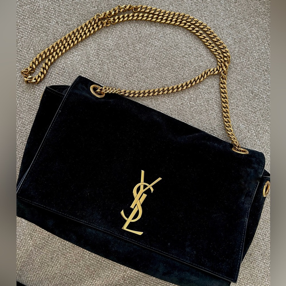 YSL suede Kate reversible crossbody bag with python print inside
